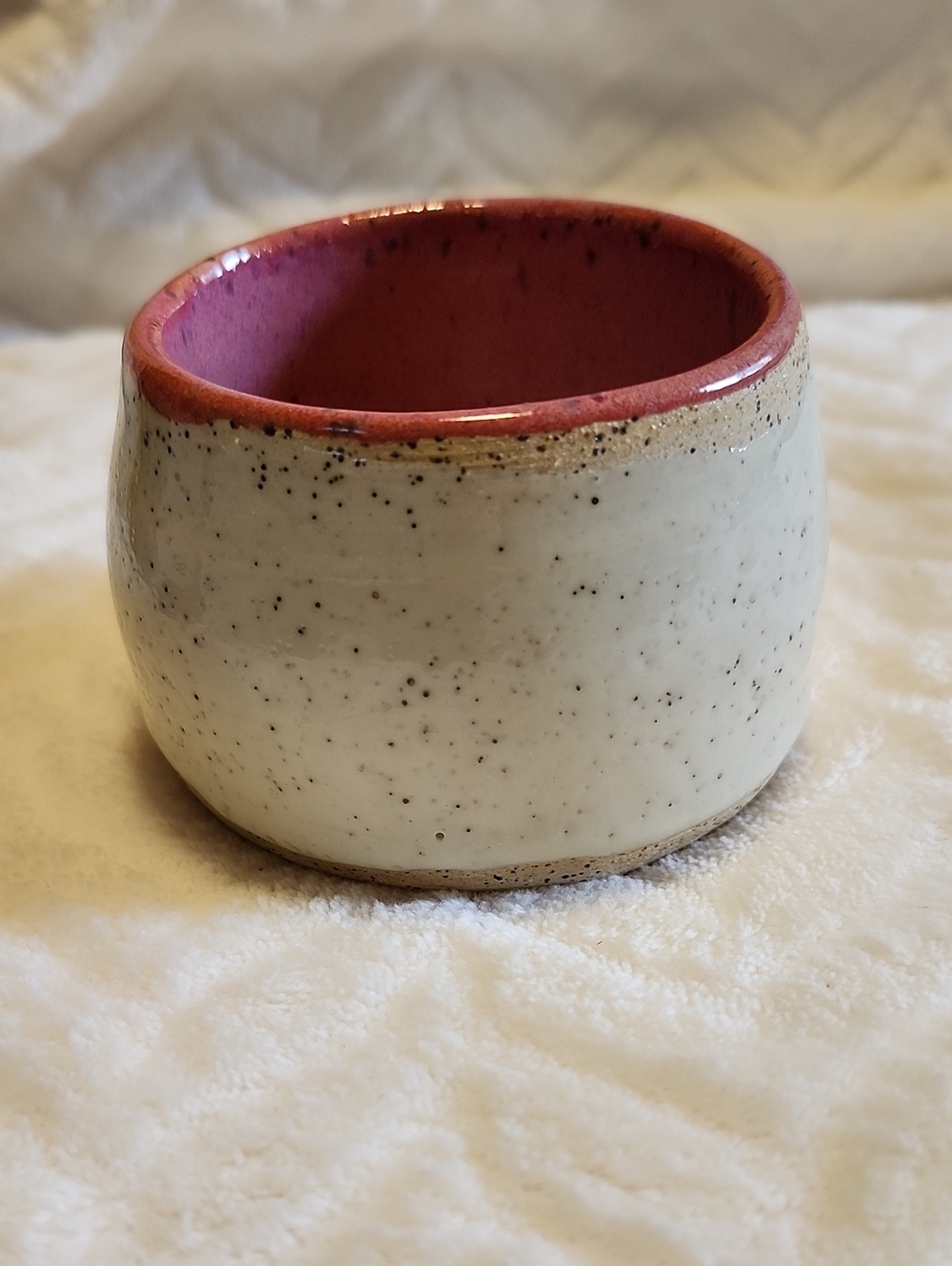 Speckled White Ceramic Bowl with Rose Interior